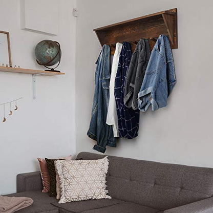 WEBI Coat Rack Wall Mount with Shelf,8 Peg Hooks,34" Long Rustic Entryway Wall Shelf with Hooks Underneath for Hanging Coats,Clothes,Bathroom,Rustic Brown - color: Brown, size: 34 Inch
