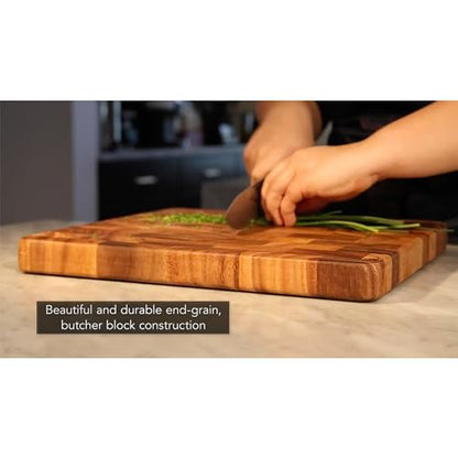 Ironwood Gourmet Large End Grain Prep Station Acacia Wood Cutting Board, 14 x 20-Inch, Brown - size: 20"L x 14"W