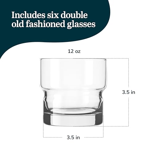 Libbey Newton Double Old Fashioned Glasses Set of 6, Sleek, Stackable Short Drinking Glasses, Lowball Cocktail Glasses for Anniversaries, Holidays - color: Rocks