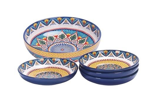 Bico Havana Ceramic Pasta Bowl, Set of 5(1 unit 214oz, 4 units 35oz), for Pasta, Salad, Microwave & Dishwasher Safe, House Warming Gift - style: Havana