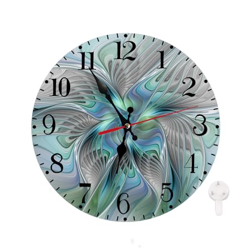 Wall Clock, Abstract Blue Green Fantasy Art Design Silent Non Ticking Clock, Modern Round Battery Operated Clocks for Bathroom Kitchen Living Room Home Decor, 10 Inch - color: Abstract Blue Green