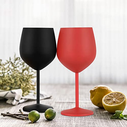Lifecapido Stainless Steel Wine Glasses Set of 4, 18oz Stainless Steel Wine Goblets, Metal Wine Glasses with Cup Brush for Party Office Wedding Anniversary, Great for Red White Wine, Black and Red - color: Black and Red