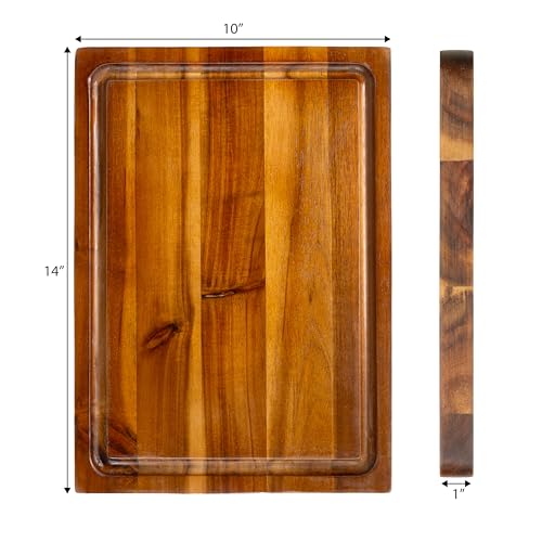 happimess Eldridge Small 14" x 10" Acacia Cutting Board, Brown | Handcrafted, 1 Inch Thick, Reversible Design, Juice Grooves, Authentic Wood Grain, Rectangular, Farmhouse Style - color: Brown, size: 14"L x 10"W