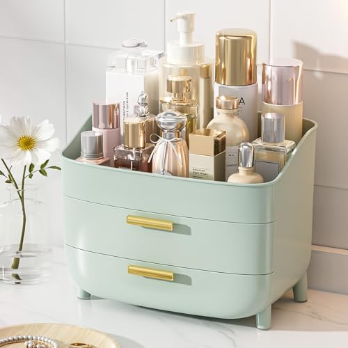 Vtopmart 3-Tier Skincare Makeup Organizer with Drawers, Green | For Vanity and Bathroom Countertop, with Drawers, Large Cosmetic Storage Box Case, , Non-Slip Base - color: Green, size: No Lid