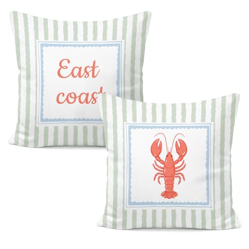 East Coast Red Lobster Pillow Covers 18x18, Preppy Beach Room Decor, New England Red Lobster Nautical Coastal Decorative Pillow Covers for Home Bedroom Living Room, Set of 2 - color: White-east Coast Lobster