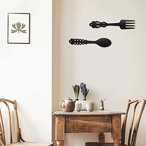 Hotop 2 Pieces Metal Fork Spoon Wall Decor Big Black Metal Large Kitchen Rustic Fork Spoon Shaped Wall Decor Hanging Sign for Farmhouse Home