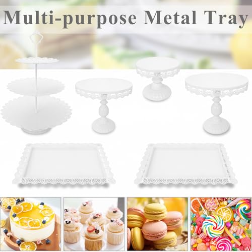 Set of 9 Cake Stands Metal Cupcake Stand Set Multiple Styles Candy Fruit Display Tower Dessert Plate Cake Serving Tray for Birthday Party Wedding Anniversary Baby Shower Engagement (White) - color: White