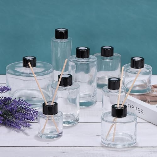 HARFINGTON 100ml/3.4oz Empty Glass Diffuser Bottle 2.8" x 2.6" Refillable Fragrance Accessories Aromatherapy Jar Container for Replacement Reed Diffuser DIY Home Bathroom Transparent - size: 3.4 Ounces