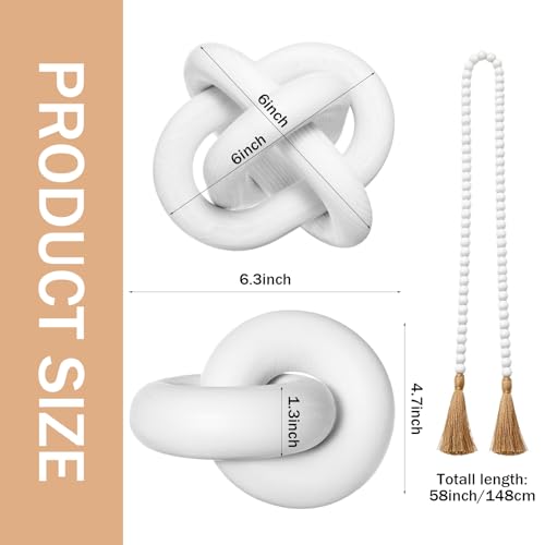 Farmhouse Decor Set Ceramic Vase Wood Bead Garland Wood Knot,White - color: White
