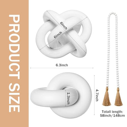 Farmhouse Decor Set Ceramic Vase Wood Bead Garland Wood Knot,White - color: White
