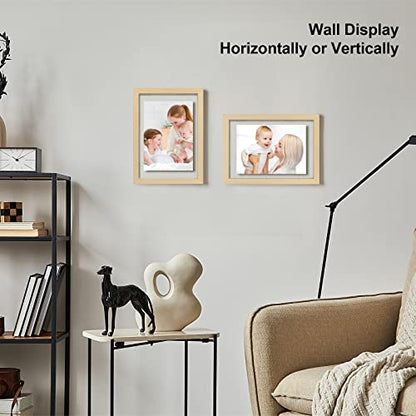 Egofine 5x7 Floating Frames Set of 2, Double Plexiglass Picture Frame, Made of Solid Wood Display Any Size Photo up to 5x7, Wall Mount or Tabletop Standing, Natural Wood - color: Natural Wood, size: 5x7