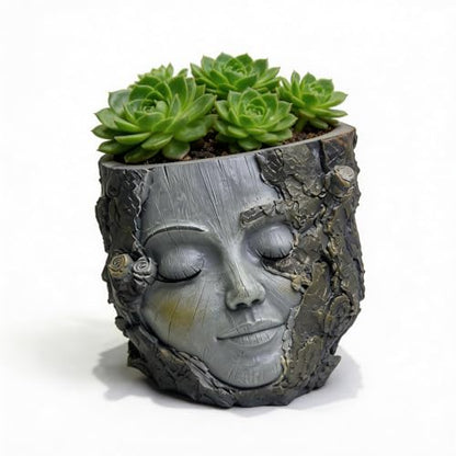 Face Planter Pot with Drainage Hole, 5" Resin Tree Stump Head Planter for Indoor Outdoor Plants, Cute Succulent Pots for Home Garden Decor, Plant Lover Gifts