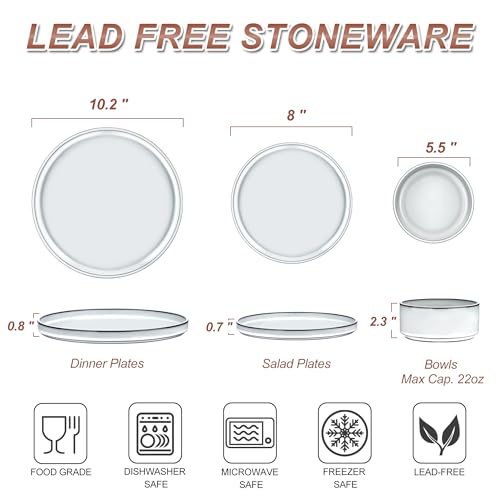 LIANYU 12 Piece Dinnerware Dishes Sets for 4, Stoneware Plates and Bowls | Ceramic Dishware Set for Pasta Dessert Cereal, Rustic Terracotta Bottom, Microwave & Dishwasher Safe, Lucent White - color: Lucent White