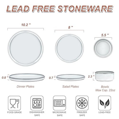 LIANYU 12 Piece Dinnerware Dishes Sets for 4, Stoneware Plates and Bowls | Ceramic Dishware Set for Pasta Dessert Cereal, Rustic Terracotta Bottom, Microwave & Dishwasher Safe, Lucent White - color: Lucent White