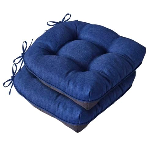 IASEAHK Chair Cushions for Dining Chairs, Seat Cushions for Kitchen Chairs, Indoor Seat Cushions with Ties, Tufted Foam Chair Pads, Non Slip Chair Cushions Set of 2, 15.5" x 15.5" x 4", Navy Blue - color: Navy Blue, size: Pack of 2