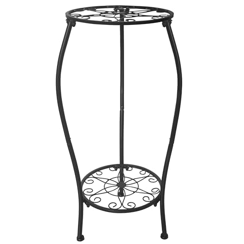 Metal Plant Stand 2 Tier Indoor Outdoor, Tall Flower Pot Shelf Rustproof Stable Corner Stand, 25.2 inch Multiple Plant Display Rack for Living Room Patio Balcony Garden