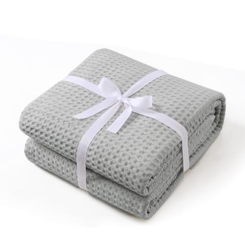 100% Egyptian Cotton Waffle Weave Throw Blanket for Bed Couch Sofa Home Decor, Soft Lightweight Bed & Couch Blanket for All Seasons (Light Grey - King Size - 104 * 90") - color: Light Grey, size: King - 104*90''