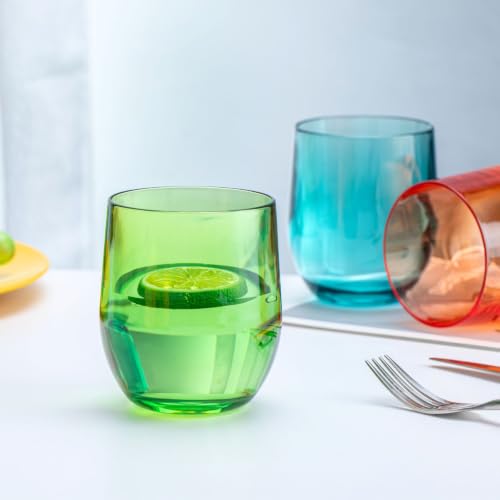 Acrylic Stemless Wine Glasses, 14oz, Multicolor Set of 6 (Colorful)
