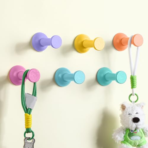 6 Pack Cute Wall Coat Hooks Colorful Wood Adhesive Coat Hanger Pushpin Shape Nordic Decorative Hooks for Classroom Bedroom Nursery Keys Hats Hanging Rack(Macaron,Pushpin) - color: Macaron, style: Pushpin