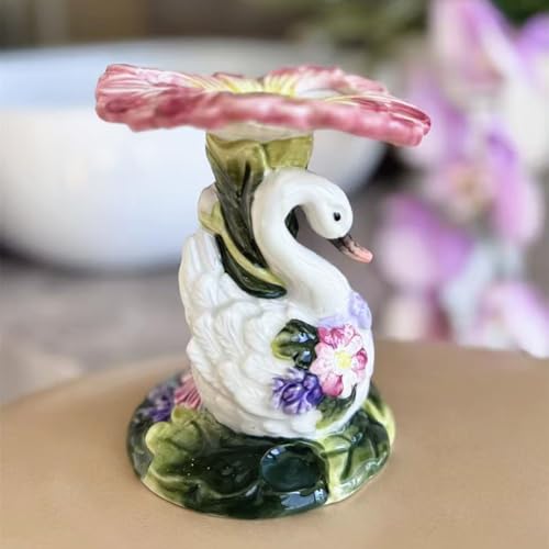Ceramic Swans and Flowers Bathroom Accessories Set, 4 Piece Bathroom Ensemble Set with Toothbrush Holder, Toothbrush Cup, Soap Dispenser, Soap Dish