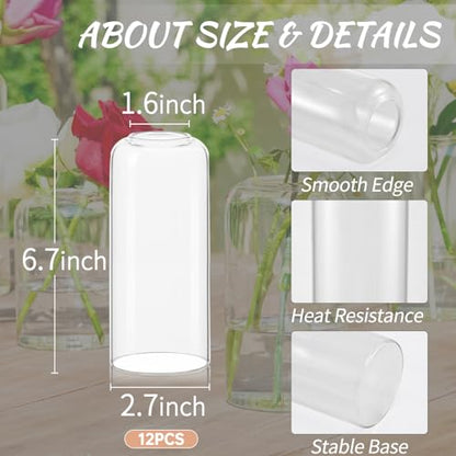 12pcs Glass Bud Vases - 6.7 Inch Tall Clear Flower Vases for Centerpieces, Glass Vase Modern Bud Vase for Wedding Party Dining Table Centerpieces, Living Room Decorative, Home Decor - size: 12 Pcs 6.7 Inch