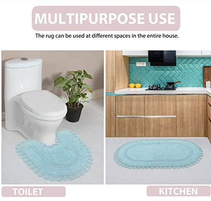 Home Weavers Hampton Crochet Reversible Bathmat 100% Cotton Bathroom Rug, Washable Rug, Extra Soft and Absorbent Bath Rug, Kitchen Mat, 24"x40" Rectangle, Aqua - color: Aqua, size: 2' x 3'4" (Oval)