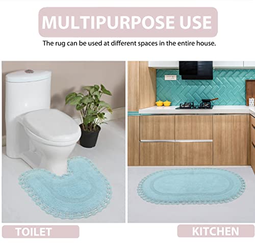 Home Weavers Hampton Crochet Reversible Bathmat 100% Cotton Bathroom Rug, Washable Rug, Extra Soft and Absorbent Bath Rug, Kitchen Mat, 17"x24" Rectangle, Aqua - color: Aqua, size: 1'5" x 2' (Oval)