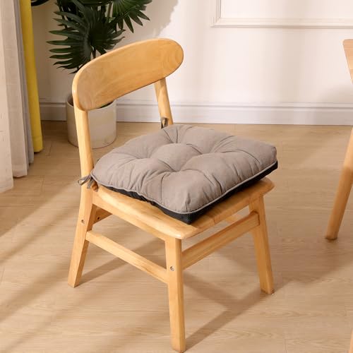 RACE LEAF Brown Chair Cushions 4 Pack, 15.5" X 15.5" Indoor Seat Cushions, Tufted Memory Foam Dining Room Chair Pads with Ties and Non-Slip Backing - color: Brown