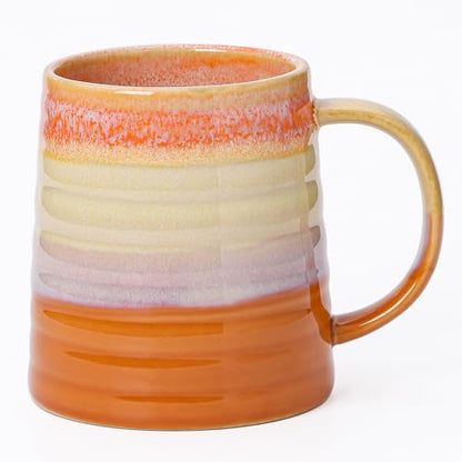 Mkour 23oz Extra Large Ceramic Coffee Mugs, Handmade Cup, Big Tea Cups with Large Handle for Office and Home, Microwave and Dishwasher Safe (Orange) - color: Orange