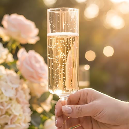 Set of 12 Champagne Flutes, 6 Oz Long Stem Clear Champagne Flute Glass Set, Sparkling Wine Tasting Glass for Parties Wedding Birthday Christmas