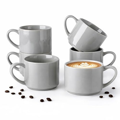GBhome 14 OZ Coffee Mugs Set of 6, Stackable Gray Coffee Cups Set | Modern Ceramic Coffee Mugs for Men,Women, Cappuccino/Espresso. Dishwasher&Microwave Safe - color: Gray