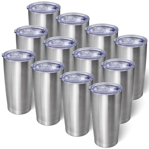 AIANJI 20oz Tumbler with Lid Stainless Steel Tumblers Insulated Mug SS 12P - color: Stainless Steel