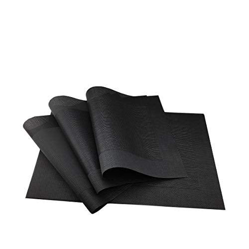 Vinyl Black Placemats Heat Resistant Dining Table Mats Non-Slip Washable Place Mats Set of 6 （Black） - color: Plaid-black