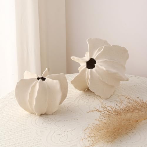 White Ceramic Vase Modern Home Decor, Unique Vase Round Matte Donut Vases for Pampas Grass, Neutral Boho Nordic Minimalism Style Flower Vases for Living Room Wedding Dinner Table Party (W231White