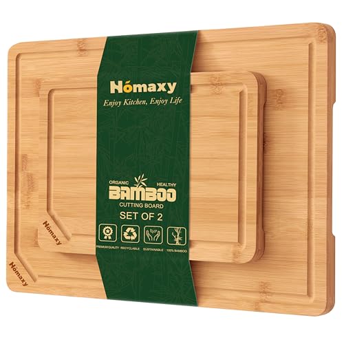 Homaxy Organic Bamboo Cutting Boards Set for Kitchen Set of 2 | Wooden Cutting Board Set with Juice Groove and Handles, Charcuterie Butcher Block Serving & Chopping Board, Pre Oiled - color: Natural, size: Set of 2