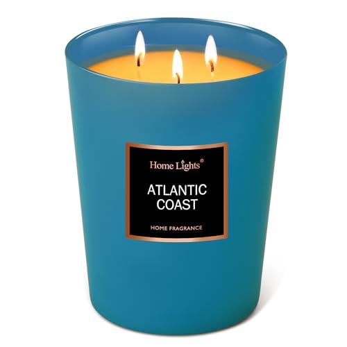 HomeLights Scented Candle | Large Jar Candle - 33.3 Oz. Natural Soy Aromatherapy Candles | Up to 130 Hours Burn Time with 3 Cotton Wicks,Home Decorative Fragrance Candles Gift - Atlantic Coast - color: Atlantic Coast