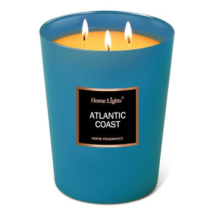HomeLights Scented Candle | Large Jar Candle - 33.3 Oz. Natural Soy Aromatherapy Candles | Up to 130 Hours Burn Time with 3 Cotton Wicks,Home Decorative Fragrance Candles Gift - Atlantic Coast - color: Atlantic Coast