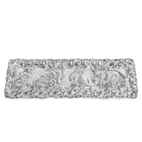 Arthur Court Bunny Oblong Tray - Aluminum Serving Tray with Whimsical Rabbit Motif - Perfect for Easter and Spring Gatherings - 19 x 6 Inches