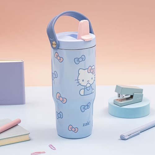Zak Designs Hello Kitty Siply 20oz Leak-Proof Straw Insulated Tumbler | BPA Free, Stainless Steel, Handle, Cupholder Friendly, Dishwasher Safe, Kids Water Bottle, Reuseable For School, Home, Travel - color: Hello Kitty
