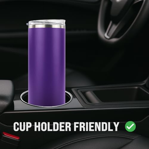 Hogg 20 oz Skinny - Purple, Powder Coated Tumblers for Laser Engraving, Engravable Tumblers Bulk, Stainless Steel Cups Bulk, Insulated Cups with Lids - color: Purple