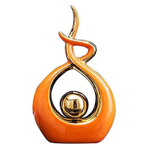Norrclp Home Decor Modern Abstract Art Ceramic Statue Table Decor (Small) | Modern Aesthetic Ornament, Decorative Accent for Dining Room Living Room Office Centerpiece (Orange and Gold) - color: Orange and Gold, size: Small