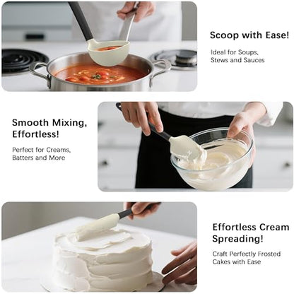 Coukre Silicone Kitchen Cooking Utensils Set, Heat Resistant, 14-Piece | Dishwasher-Safe, Food-Grade Silicone, BPA-Free, Spatulas, Spoons & Turner, Safe for Nonstick Cookware, Beige - color: Beige