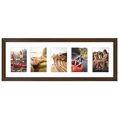 Americanflat 4x6 Collage Picture Frame - Fits 5 - Engineered Wood - Walnut | Overall frame size 8x24, Shatter-resistant glass, hangs vertical or horizontal, sawtooth hangers included - color: Walnut, size: 8x24, style: Five 4x6 Photos