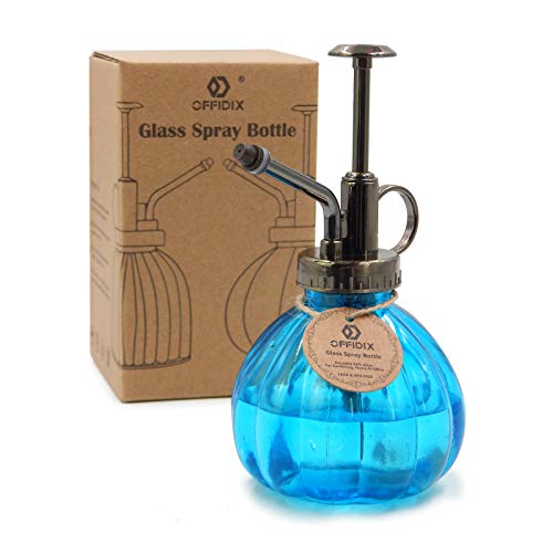 Glass Watering Spray Bottle, 6.3" Tall Vintage Style with Bronze Plastic Top Pump One Hand Watering Can Spray Bottle (Light Blue) - color: F-Light Blue