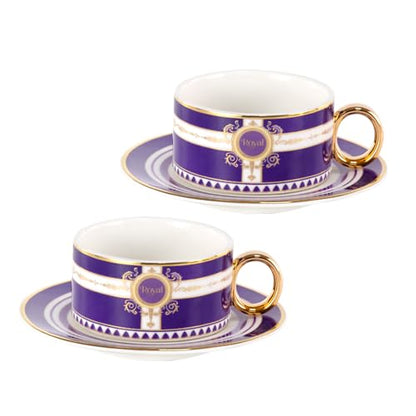 KAMMAK Tea Cups and Saucers Set of 2, Porcelain Coffee Cups, NX026 | Gold Rim, Stackable Espresso Mugs, Ceramic Demitasse for Coffee, Latte, Americano, Afternoon Tea, Elegant Gift for Women - size: 8CZNX026