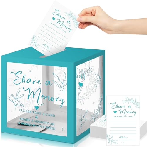 Pajean 50 Pcs Greenery Share a Memory Card for Celebration of Life Memory Cards Box with Transparent Windows Memory Box for Funeral Wedding Birthday Graduation Bridal Shower Guest Card Ideas (Blue) - color: Blue