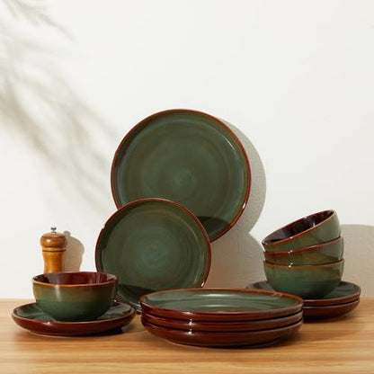 Stoneware Dinnerware Sets, Ceramic Plates and Bowls Set, Microwave & Dishwasher Safe Kitchen Dishes, Modern Dinner Salad Plates | Cereal Bowls, Dishware Sets Service for 4 Sage Green | Stoneware Dishware sets, Microwave & Dishwasher Safe, Cereal Bowls and