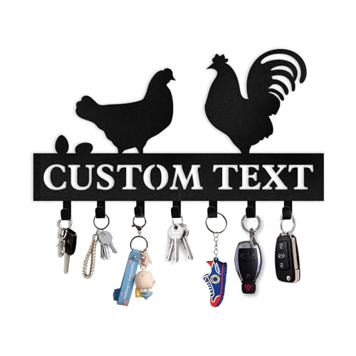 Personalized Chicken Coop Key Holder for Wall, Chicken Metal Key Holder Wall Mount, Custom Name Keys Hanger for Outdoor, Decorative Henhouse Tools Hooks for Farmers Chickens Lovers Gifts - color: Color07