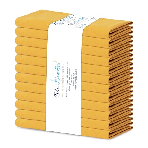 Blue Needles Solid Cloth Napkins Set of 12 Golden Yellow 100% Cotton Dinner Napkins 18x18 inches - Soft, Reusable, Absorbent & Washable Linen, Ideal for Spring Summer Easter Parties & Everyday Use - color: Golden Yellow, size: 18" x 18" (Set of 12)