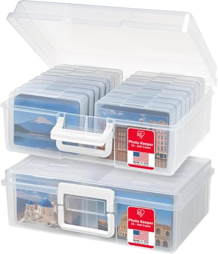 IRIS USA Photo Storage Box |Made in USA| 16 Cases - (2-Pack) - Clear | Fits 4" x 6" Pictures / Built-In Handle / Organizing Containers for Tasks, Stickers, Ephemera & Flashcards - color: Clear, size: 16 Cases (4x6), style: Handle Box (2 - Pack)